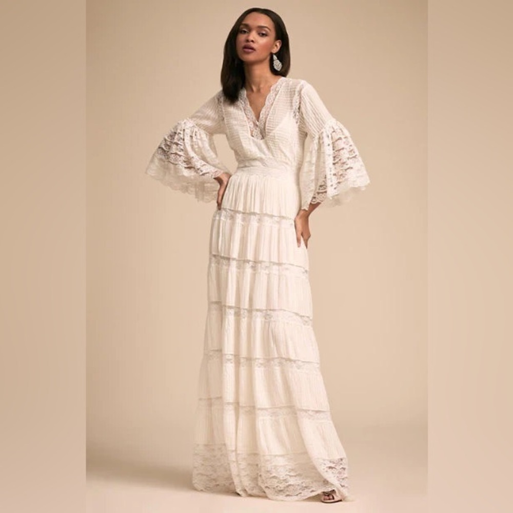 NWT BHLDN Korovilas Marisol Ivory Lace Long Sleeve Gown Size 2